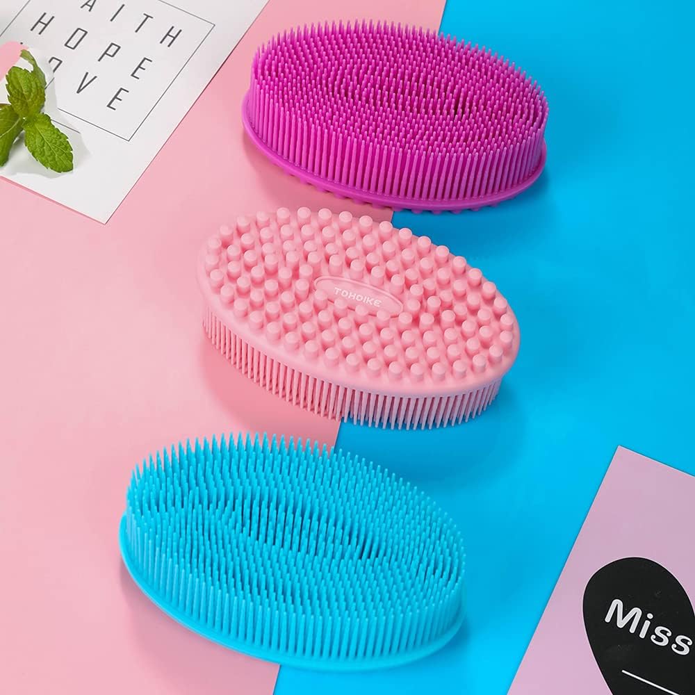 Silicone Bath Brush | 2 in 1 Face & Body Brush with Massager | Super Soft Exfoliating Shower Scrubber Gently Clean Skin