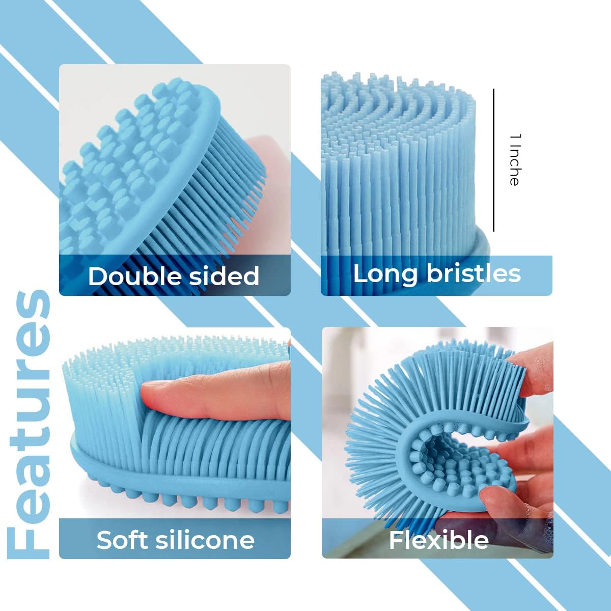 Silicone Bath Brush | 2 in 1 Face & Body Brush with Massager | Super Soft Exfoliating Shower Scrubber Gently Clean Skin