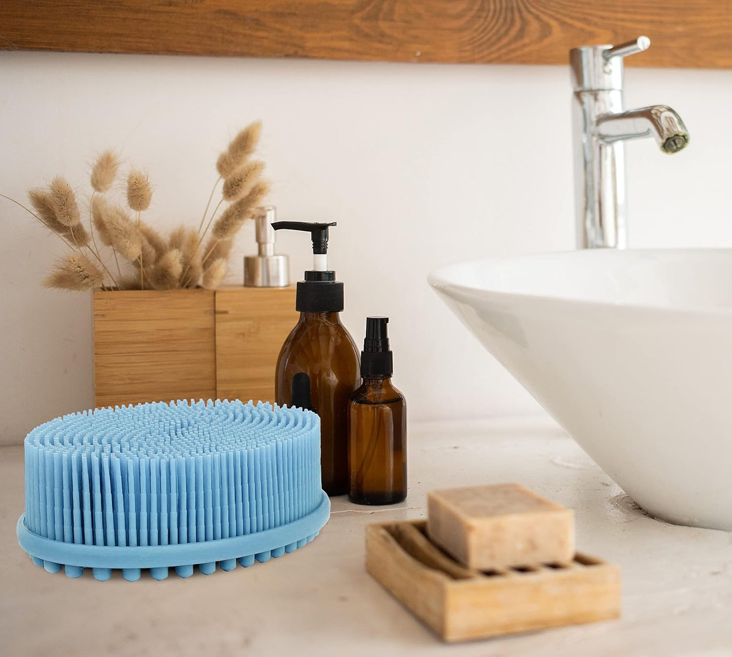 Silicone Bath Brush | 2 in 1 Face & Body Brush with Massager | Super Soft Exfoliating Shower Scrubber Gently Clean Skin