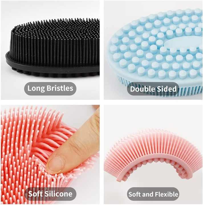 Silicone Bath Brush | 2 in 1 Face & Body Brush with Massager | Super Soft Exfoliating Shower Scrubber Gently Clean Skin
