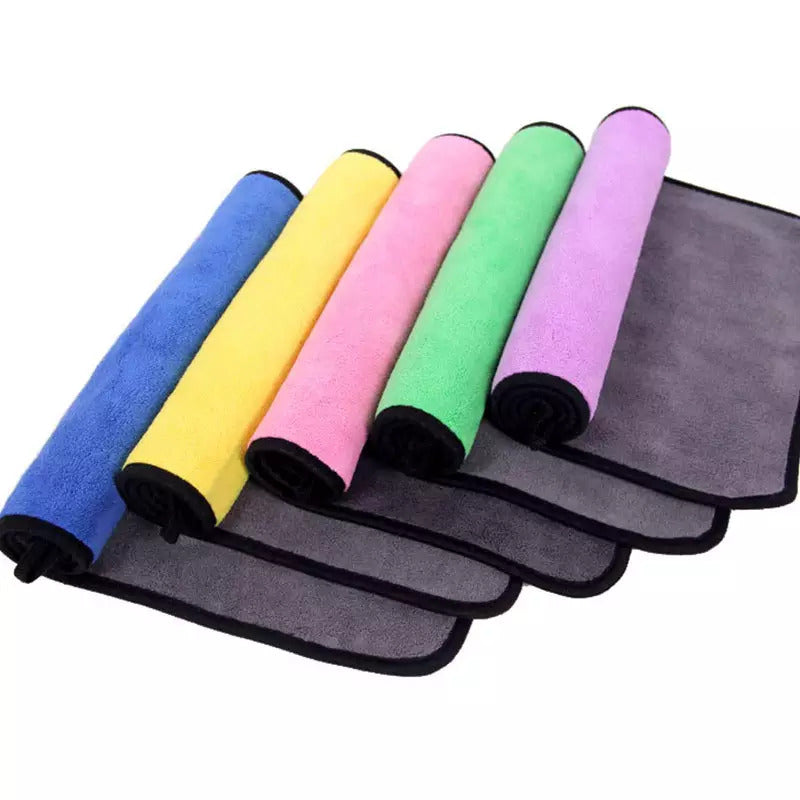 (02 Pcs) Microfiber Double Layered Cloth 38x45 cm Towel, Extra Thick Microfiber Cleaning Cloths
