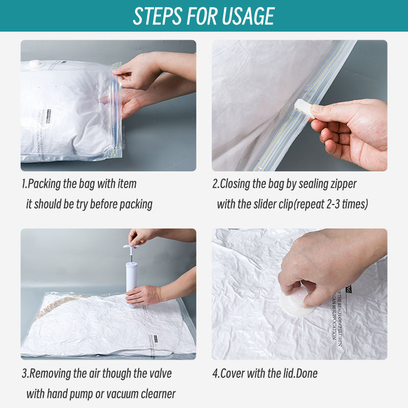 KUNFAIT Travel Vaccum Storage Bags for Clothing Bedding Packing Reusable with Handheld Pump (1 Large, 1 Medium, 1 Small) Set of 3