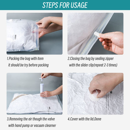 KUNFAIT Travel Vaccum Storage Bags for Clothing Bedding Packing Reusable with Handheld Pump (1 Large, 1 Medium, 1 Small) Set of 3