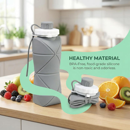 Foldable Silicone Water Bottle 600 ml for Travel, Sports, Gym | Leak-proof | Eco-friendly | Reusable