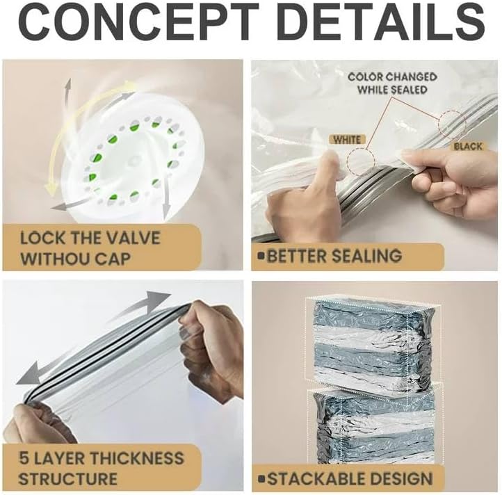 KUNFAIT Travel Vaccum Storage Bags for Clothing Bedding Packing Reusable with Handheld Pump (1 Large, 1 Medium, 1 Small) Set of 3