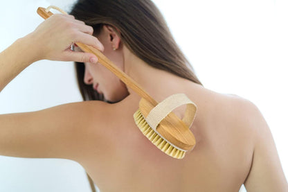Detachable Wooden Bath Brush with Natural Bristles | With Handle for Exfoliating Back, Body & Feet, Suitable for All Skin Type | 1 Piece