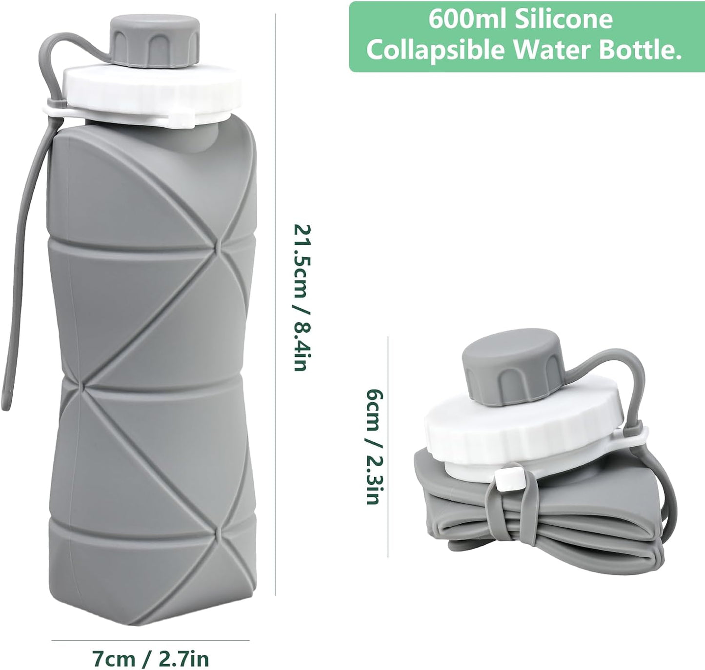Foldable Silicone Water Bottle 600 ml for Travel, Sports, Gym | Leak-proof | Eco-friendly | Reusable