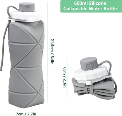 Foldable Silicone Water Bottle 600 ml for Travel, Sports, Gym | Leak-proof | Eco-friendly | Reusable