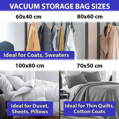 KUNFAIT Travel Vaccum Storage Bags for Clothing Bedding Packing Reusable with Handheld Pump (1 Large, 1 Medium, 1 Small) Set of 3