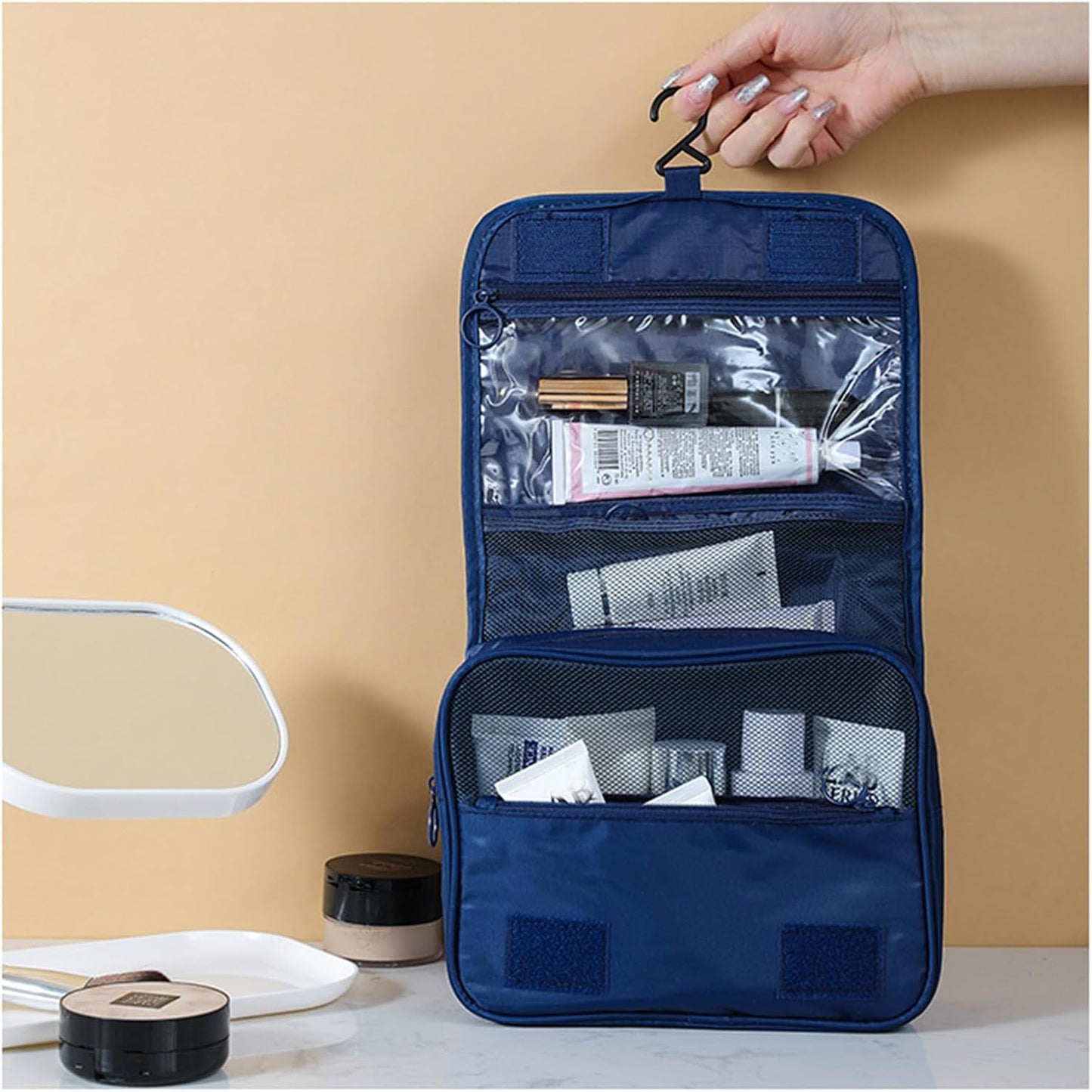 KUNFAIT Hanging Cosmetic Bag with Hook – Waterproof Travel Toiletry Organizer