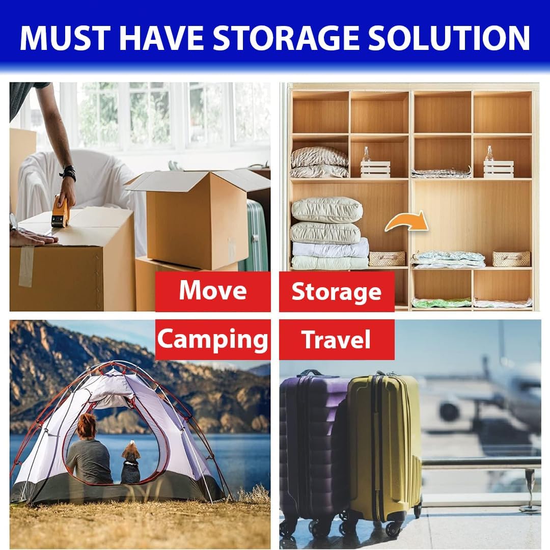 KUNFAIT Travel Vaccum Storage Bags for Clothing Bedding Packing Reusable with Handheld Pump (1 Large, 1 Medium, 1 Small) Set of 3