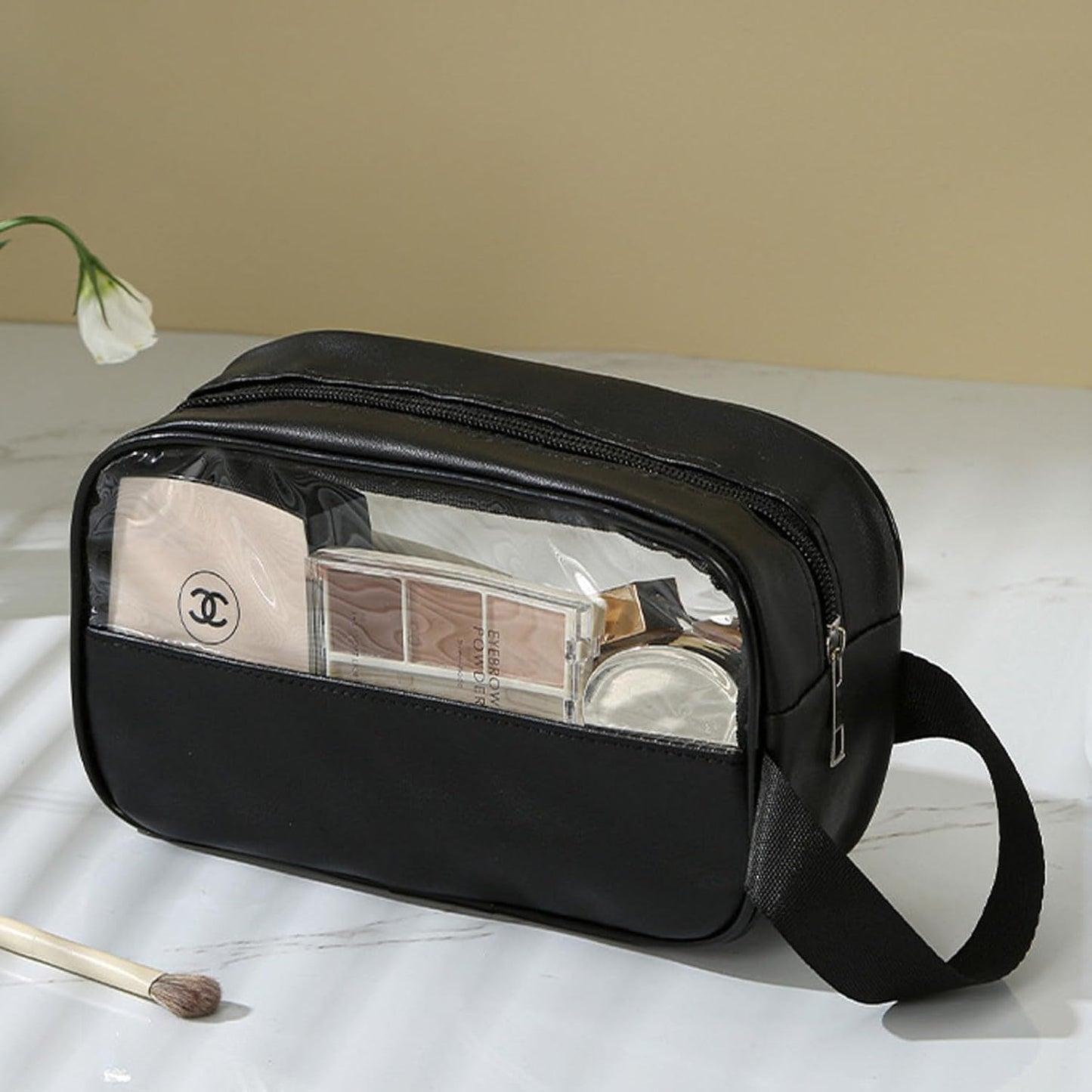 KUNFAIT (PACK OF 2) Small Makeup Pouch Toiletry Travel Bag – Portable Transparent Cosmetic Organizer