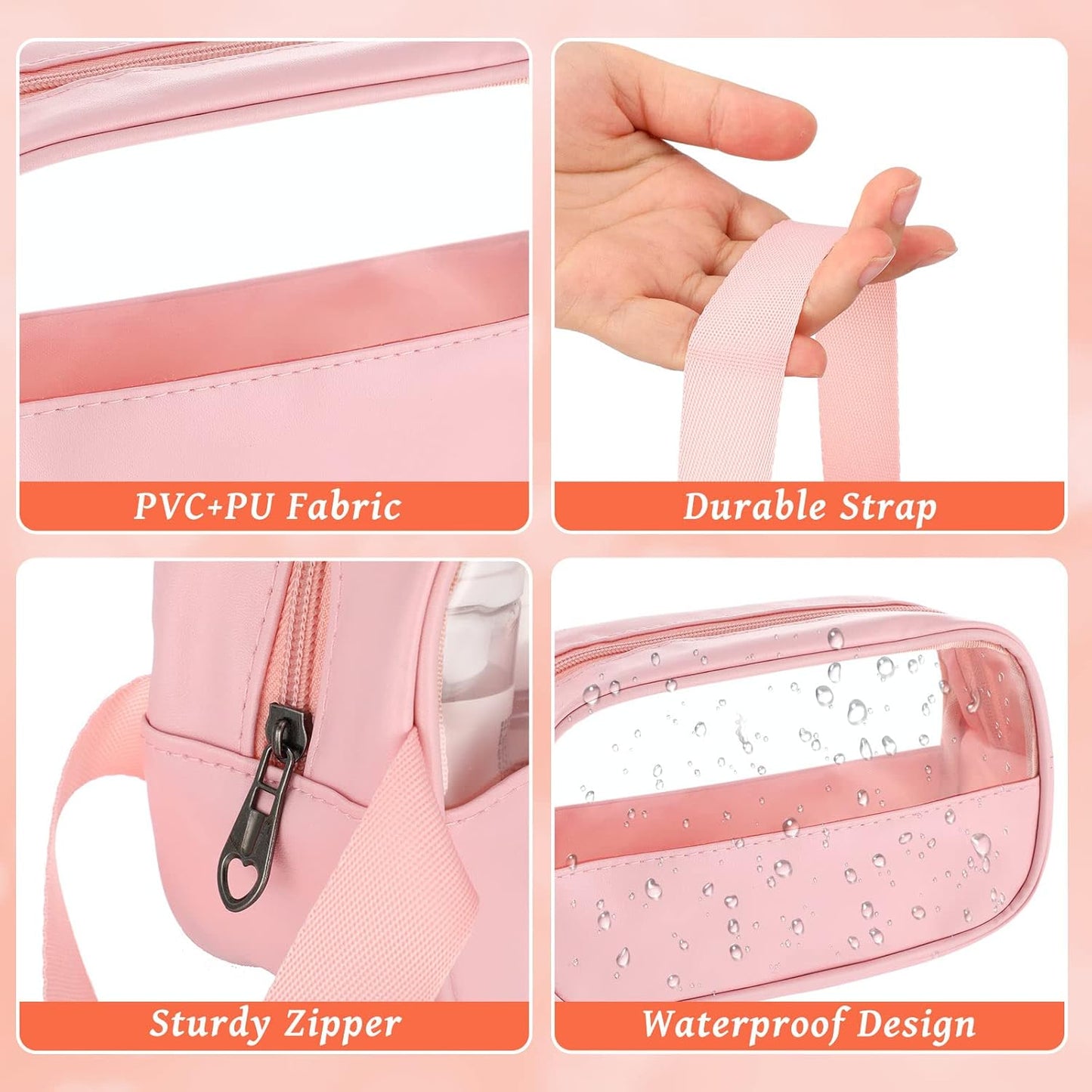 KUNFAIT (PACK OF 2) Small Makeup Pouch Toiletry Travel Bag – Portable Transparent Cosmetic Organizer