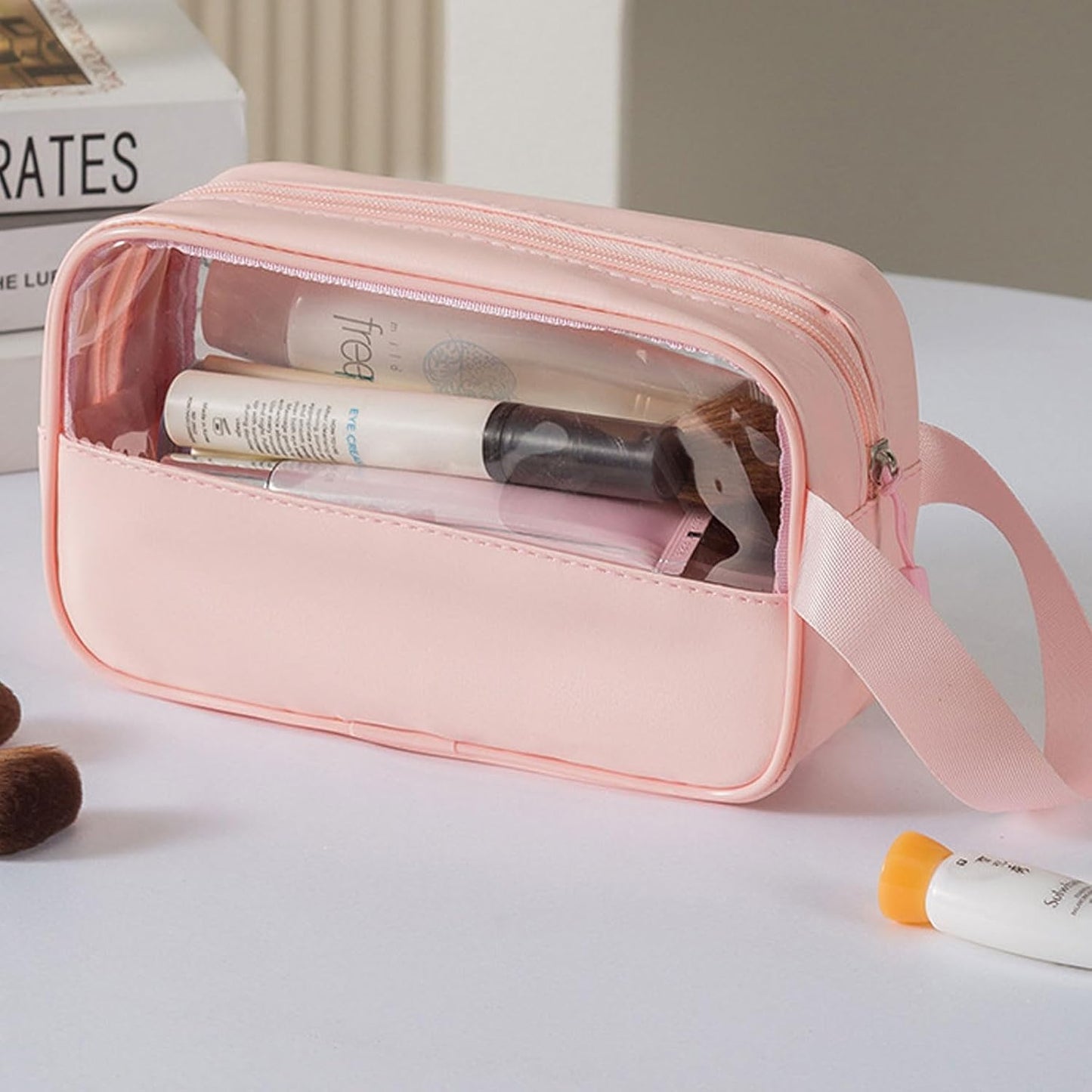 KUNFAIT (PACK OF 2) Small Makeup Pouch Toiletry Travel Bag – Portable Transparent Cosmetic Organizer