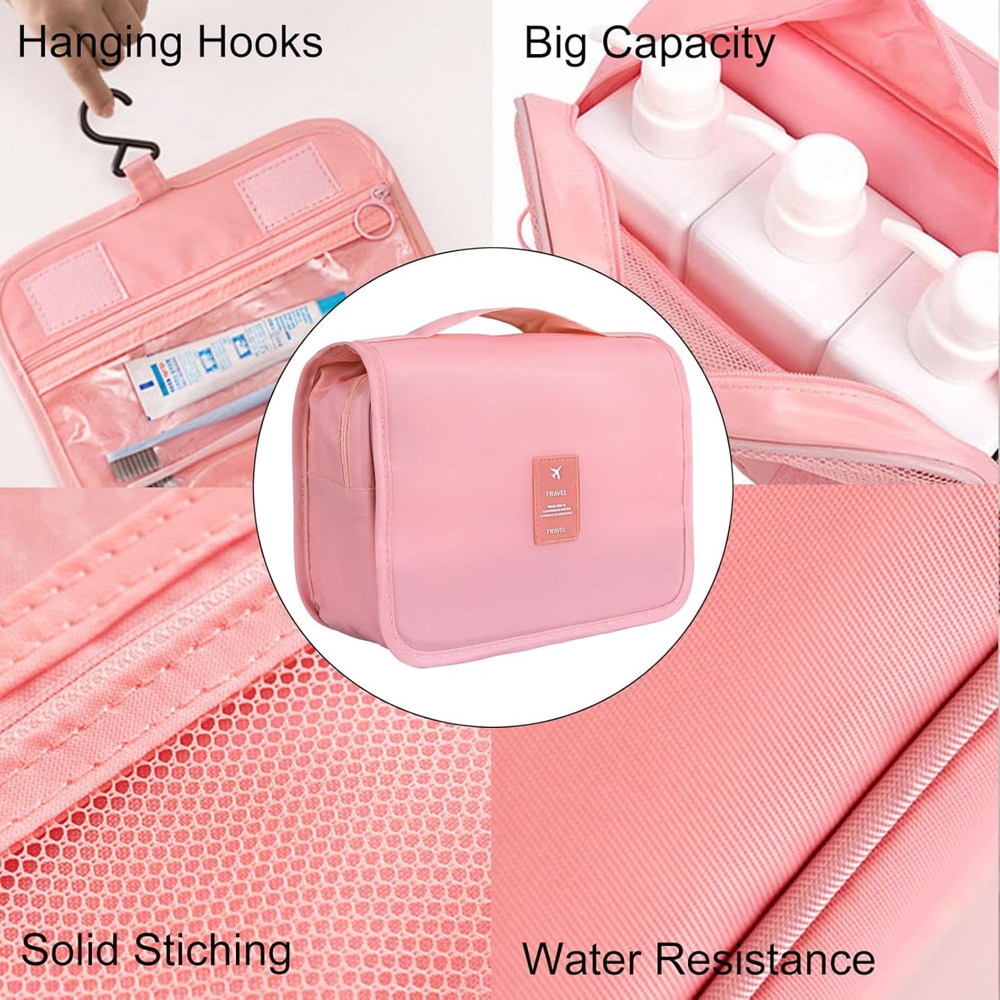 KUNFAIT Hanging Cosmetic Bag with Hook – Waterproof Travel Toiletry Organizer