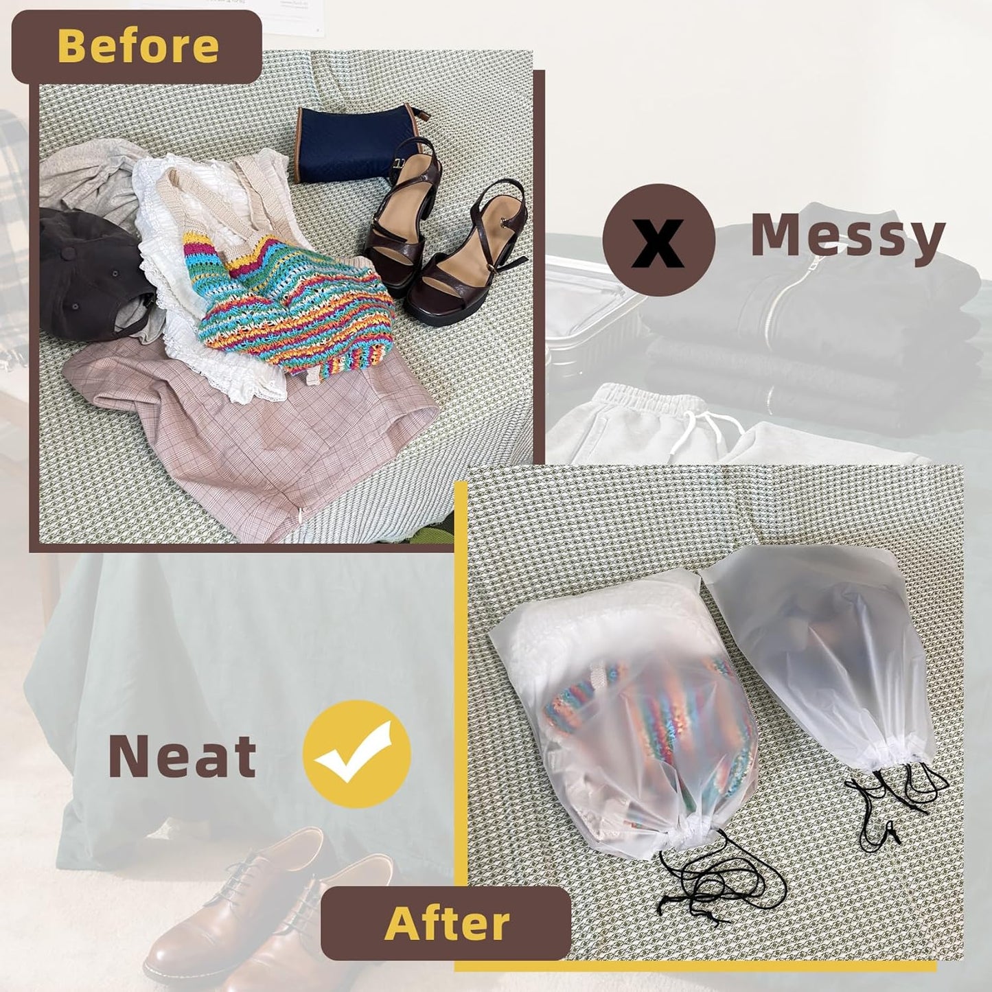 KUNFAIT Shoe Bags for Travel | Drawstring Packing Bags | Dustproof Waterproof Portable Storage Bags