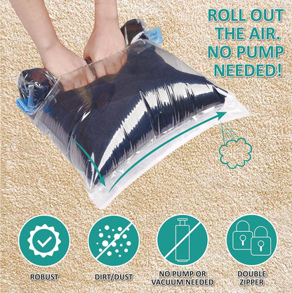 KUNFAIT Vaccum Compression Hand Roll up Storage bags for Clothes & Wardrobe Organiser (No Vaccum or Pump Needed) Reusable & Airtight Size (S, M, L)