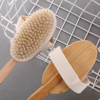 Detachable Wooden Bath Brush with Natural Bristles | With Handle for Exfoliating Back, Body & Feet, Suitable for All Skin Type | 1 Piece