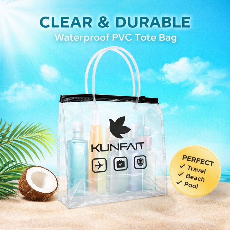 KUNFAIT Transparent Tote Bag for Travel Cosmetics | Organise Toiletry Kits for Men & Women