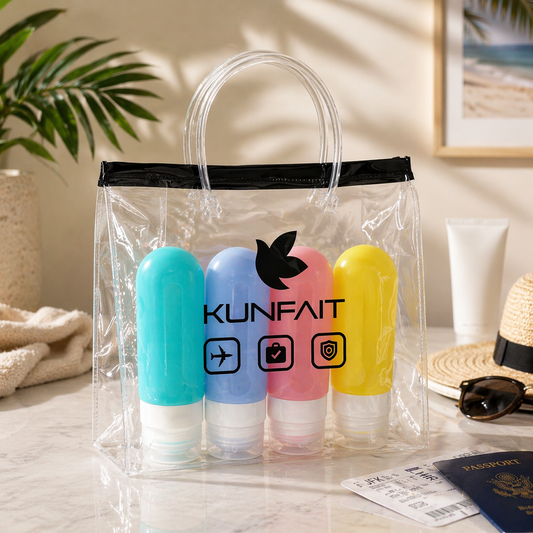 KUNFAIT Set of 4 Empty Silicone Refill Travel Bottles for Toiletries