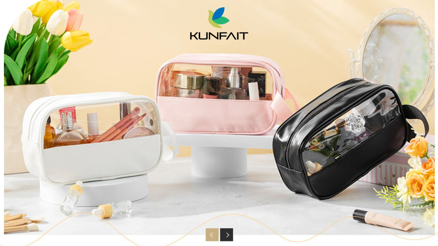KUNFAIT (PACK OF 2) Small Makeup Pouch Toiletry Travel Bag – Portable Transparent Cosmetic Organizer
