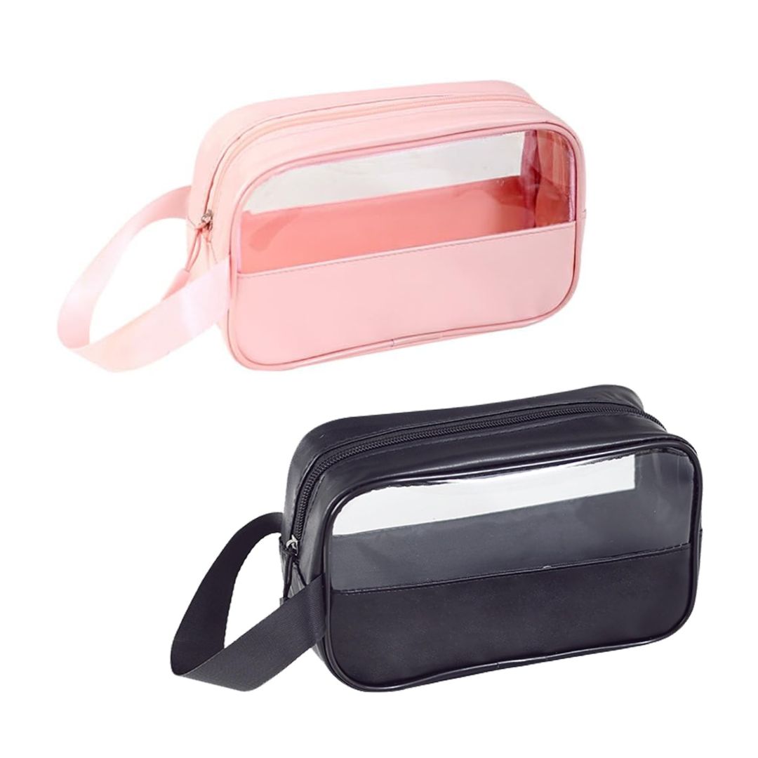 KUNFAIT (PACK OF 2) Small Makeup Pouch Toiletry Travel Bag – Portable Transparent Cosmetic Organizer