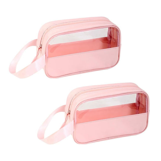 KUNFAIT (PACK OF 2) Small Makeup Pouch Toiletry Travel Bag – Portable Transparent Cosmetic Organizer