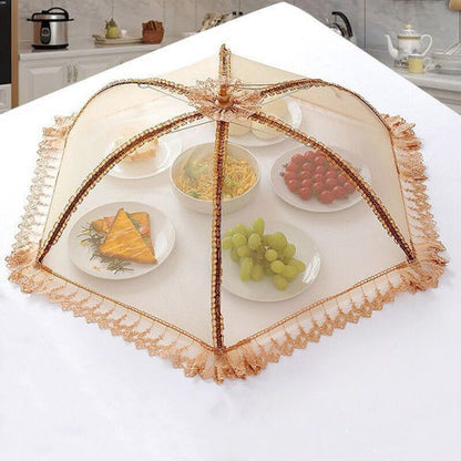 Food Cover Mesh Nets | Kitchen Umbrella Tent | Foldable with Pop-up Lid (Golden color)