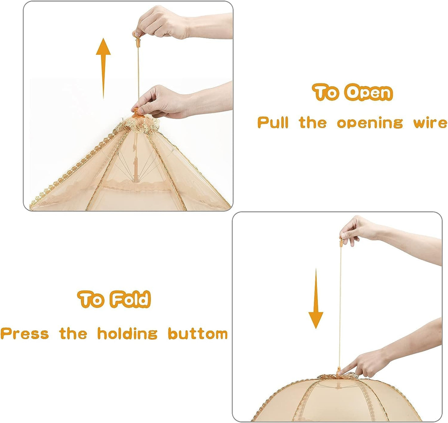 Food Cover Mesh Nets | Kitchen Umbrella Tent | Foldable with Pop-up Lid (Golden color)
