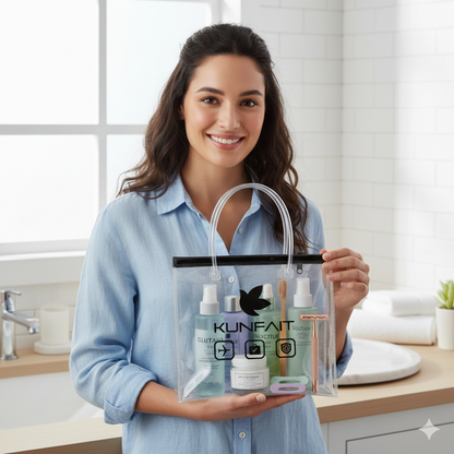 KUNFAIT Transparent Tote Bag for Travel Cosmetics | Organise Toiletry Kits for Men & Women