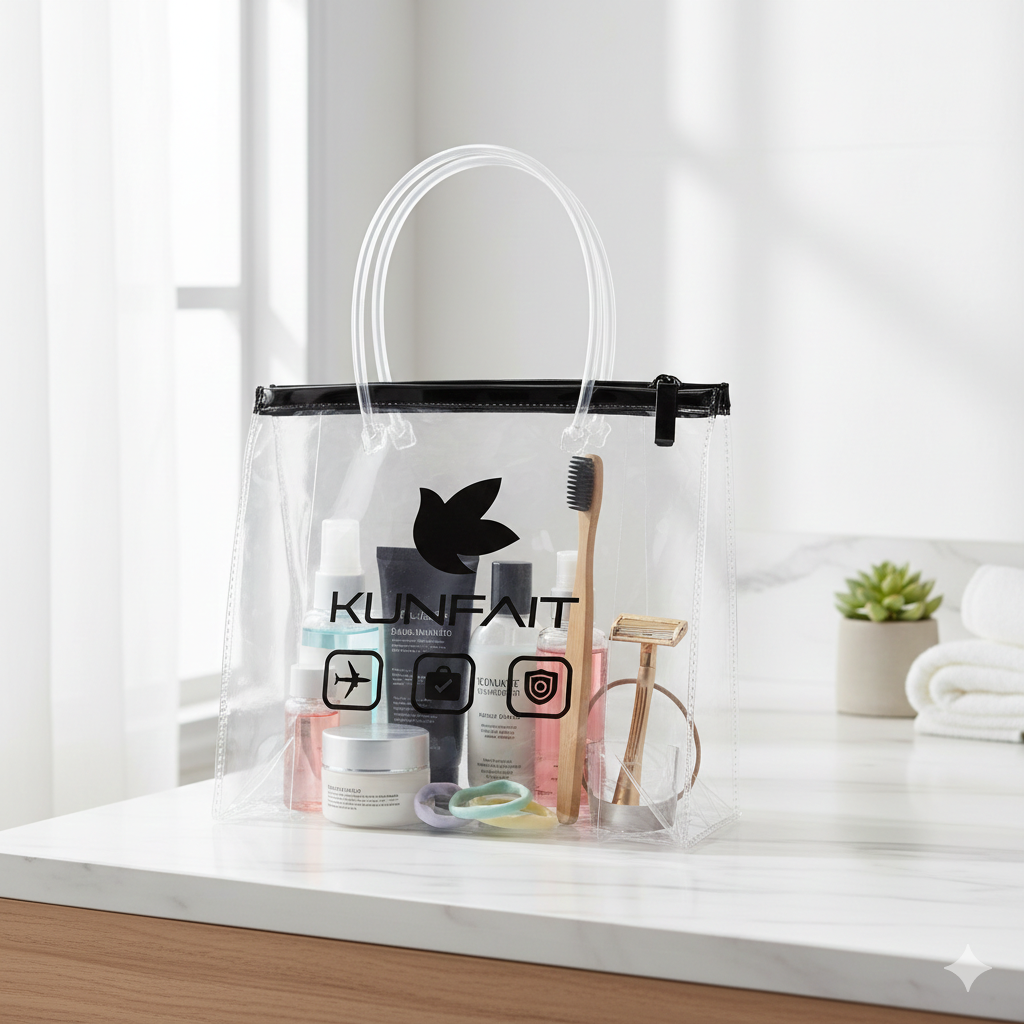 KUNFAIT Transparent Tote Bag for Travel Cosmetics | Organise Toiletry Kits for Men & Women