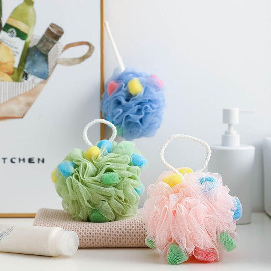 Luxurious Sponge Shower Loofah for Spa-like Exfoliation and Relaxation | Mesh Pouf Shower Balls | Body Scrubber for Men & Women| Pack of 3