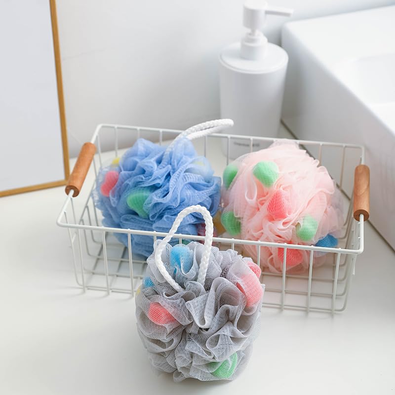Luxurious Sponge Shower Loofah for Spa-like Exfoliation and Relaxation | Mesh Pouf Shower Balls | Body Scrubber for Men & Women| Pack of 3
