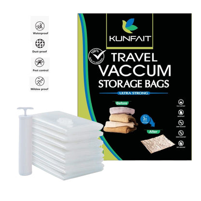 KUNFAIT Travel Vaccum Storage Bags for Clothing Bedding Packing Reusable with Handheld Pump (1 Large, 1 Medium, 1 Small) Set of 3