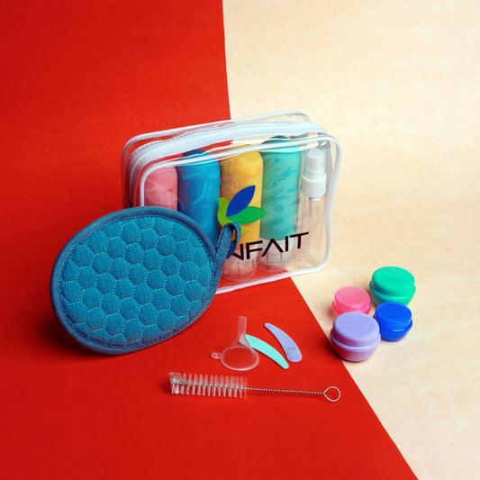 KUNFAIT Travel Essentials 16-in-1 Compact Empty Bottles & Containers Kit for Leakproof Storage