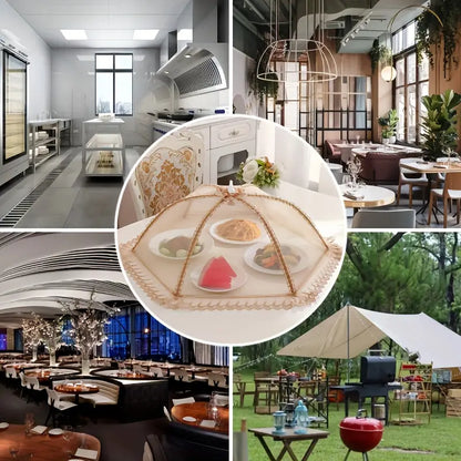 Food Cover Mesh Nets | Kitchen Umbrella Tent | Foldable with Pop-up Lid (Golden color)