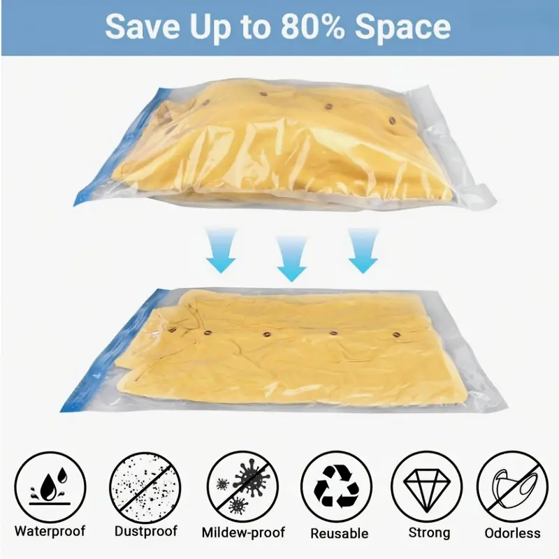 KUNFAIT Vaccum Compression Hand Roll up Storage bags for Clothes & Wardrobe Organiser (No Vaccum or Pump Needed) Reusable & Airtight Size (S, M, L)