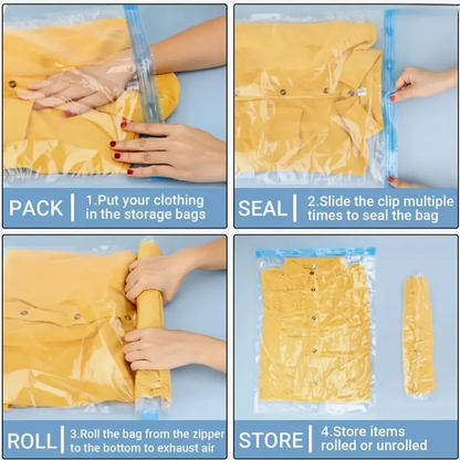 KUNFAIT Vaccum Compression Hand Roll up Storage bags for Clothes & Wardrobe Organiser (No Vaccum or Pump Needed) Reusable & Airtight Size (S, M, L)