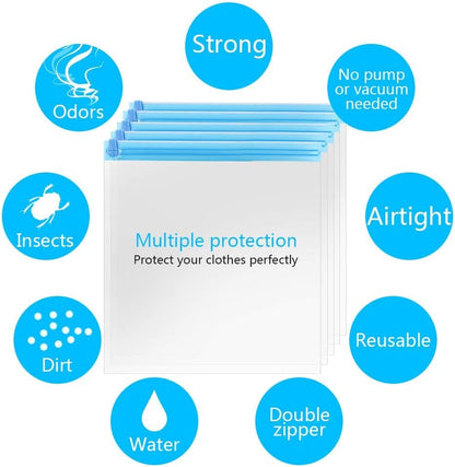 KUNFAIT Vaccum Compression Hand Roll up Storage bags for Clothes & Wardrobe Organiser (No Vaccum or Pump Needed) Reusable & Airtight Size (S, M, L)