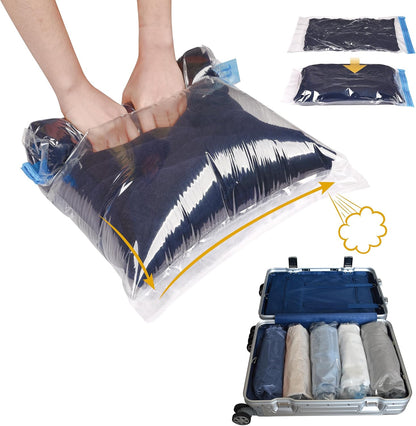 KUNFAIT Vaccum Compression Hand Roll up Storage bags for Clothes & Wardrobe Organiser (No Vaccum or Pump Needed) Reusable & Airtight Size (S, M, L)