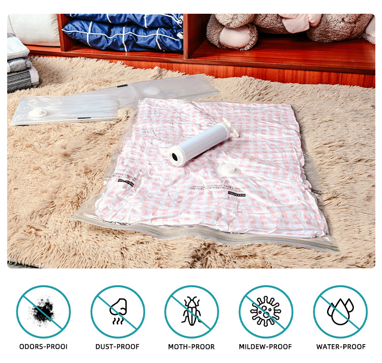 KUNFAIT Travel Vaccum Storage Bags for Clothing Bedding Packing Reusable with Handheld Pump (1 Large, 1 Medium, 1 Small) Set of 3